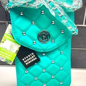 Badgley Mischka Pearls Strap Phone Case with Diamond Quilting and Pearls